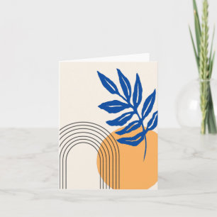 Modern Abstract Botanical Illustration Blue Yellow Note Card
