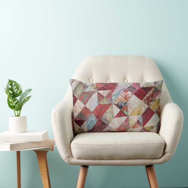 Modern Abstract Botanical Patchwork Red  Lumbar Pillow (Chair)