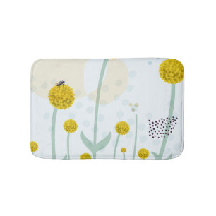 Modern Abstract Botanical Yellow Billy Button Bath Mat