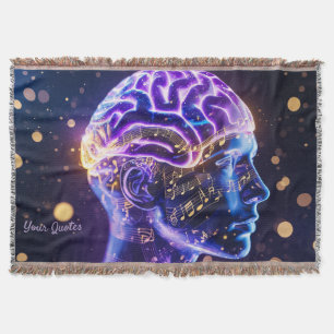 Modern Abstract Brain Art with Musical Notes Throw Blanket