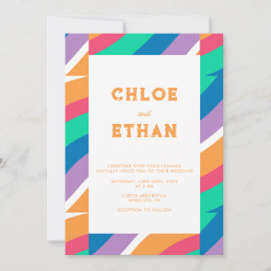 Modern Abstract Bright Colours Orange Wedding  Invitation