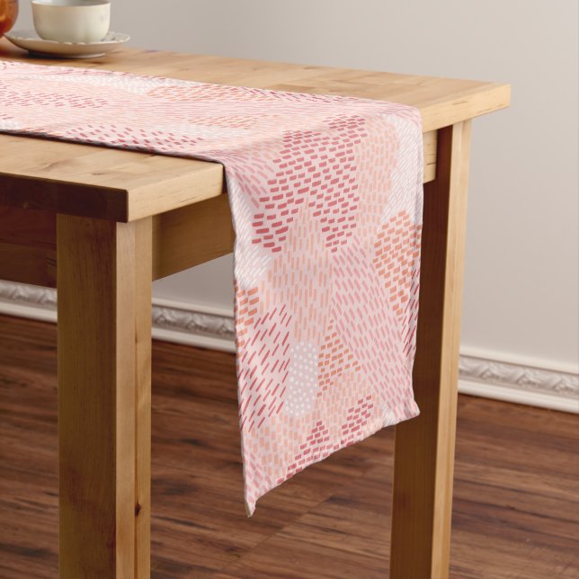 Modern Abstract Brush Strokes Blush Pink Peach Short Table Runner (In Situ)