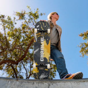 Modern Abstract Brush Strokes Custom Name Skateboard