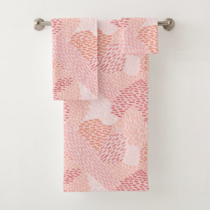 Modern Abstract Brush Strokes, Peach, Pink Bath Towel Set