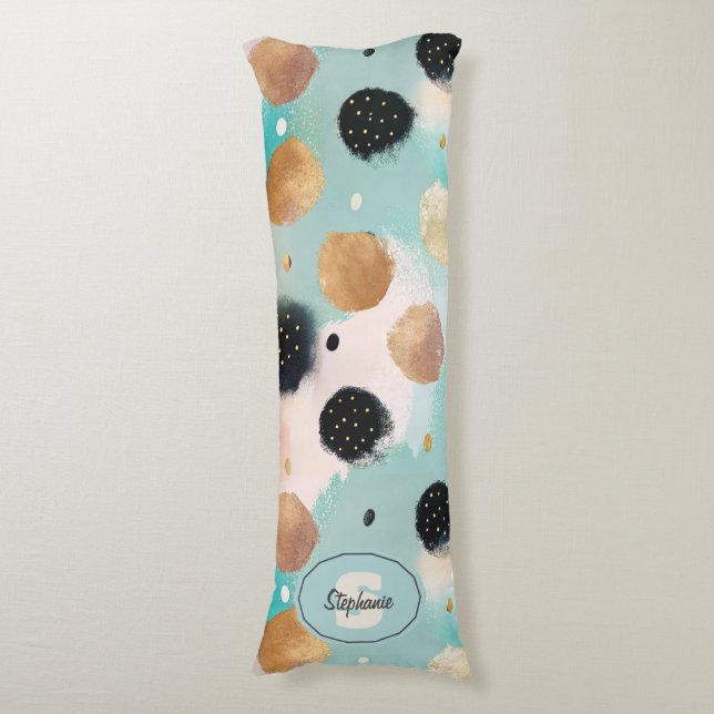 Modern Abstract Brushstroke & Polka Dot Pattern Body Pillow (Front Vertical)