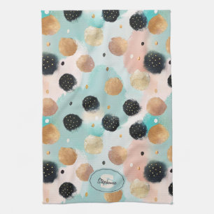Modern Abstract Brushstroke & Polka Dot Pattern Kitchen Towel
