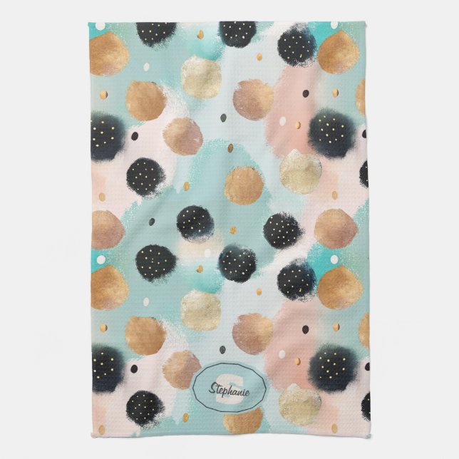 Modern Abstract Brushstroke & Polka Dot Pattern Kitchen Towel (Vertical)