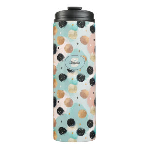 Modern Abstract Brushstroke & Polka Dot Pattern Thermal Tumbler