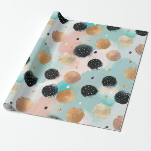 Modern Abstract Brushstroke & Polka Dot Pattern Wrapping Paper