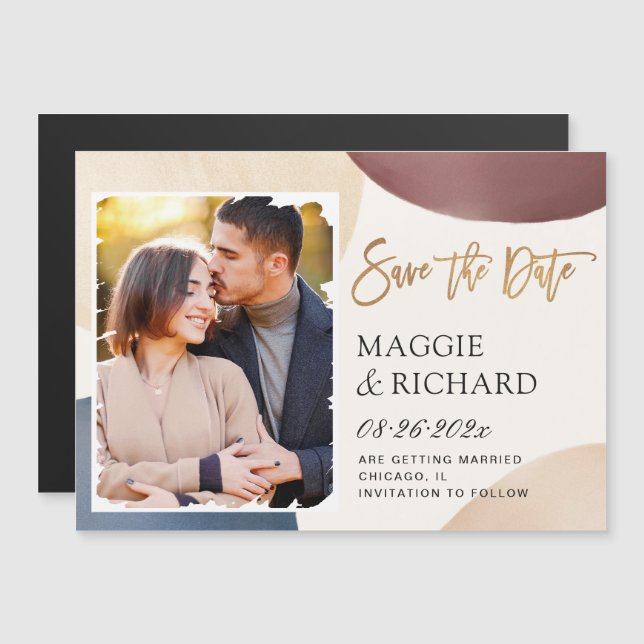 Modern Abstract Brushstroke Save the Date Magnet (Front/Back)