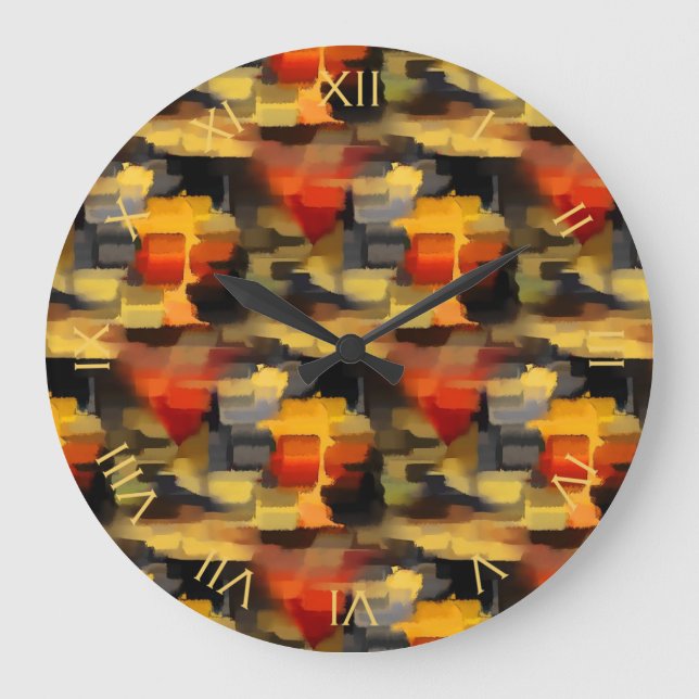 Modern Abstract Calico Paint Squares Large Clock (Front)
