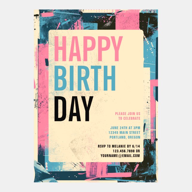 Modern Abstract Calligraphy Birthday Invitation (Front)