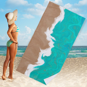 Modern Abstract Caribbean Turquoise Sea Shore Beach Towel