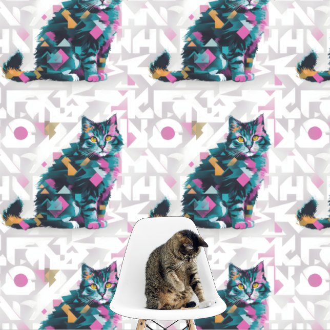 Modern Abstract Cat, Geometric Shapes Peel & Stick Wallpaper (Creator Uploaded)