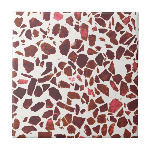 Modern Abstract Cherry Red Marble Stone Terrazzo Tile (Front)