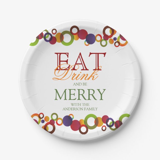 Modern Abstract Christmas Party Circles | Holidays Paper Plate (Front)