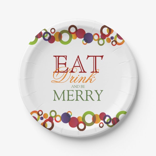 Modern Abstract Christmas Party Circles | Holidays Paper Plate (Front)