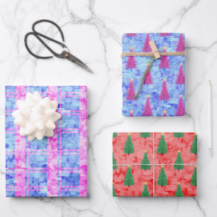 Modern Abstract Christmas Tree Pattern Watercolor Wrapping Paper Sheet