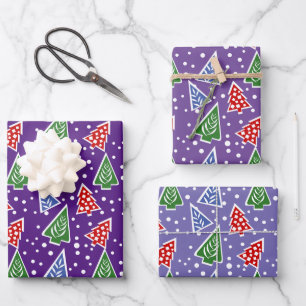 Modern abstract Christmas trees purple holiday Wrapping Paper Sheet