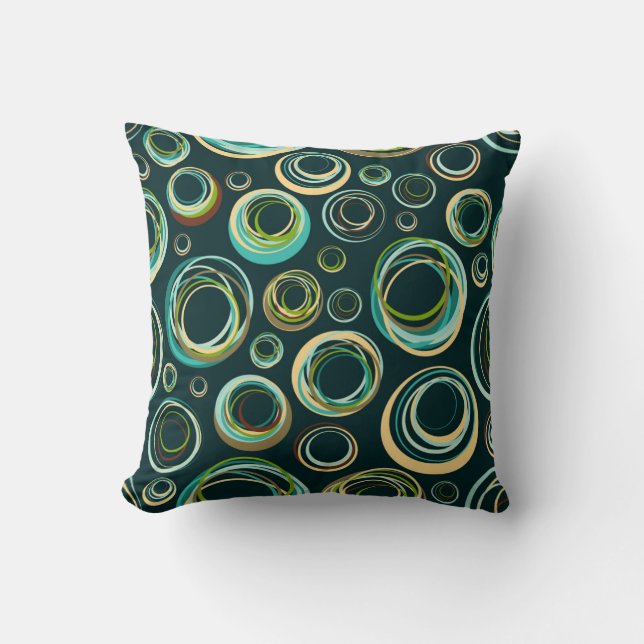 Modern Abstract Circle In Black Green And Blue Throw Pillow (Front)