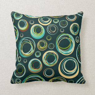 Modern Abstract Circle In Black Green And Blue Throw Pillow