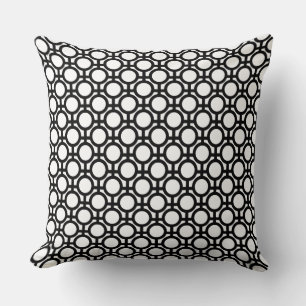 Modern Abstract Circles and Lines on Black & White Throw Pillow