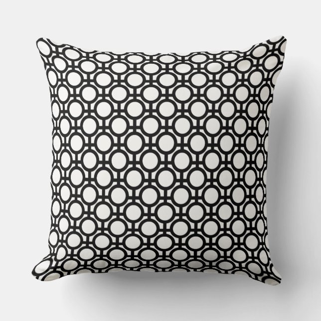 Modern Abstract Circles and Lines on Black & White Throw Pillow (Front)