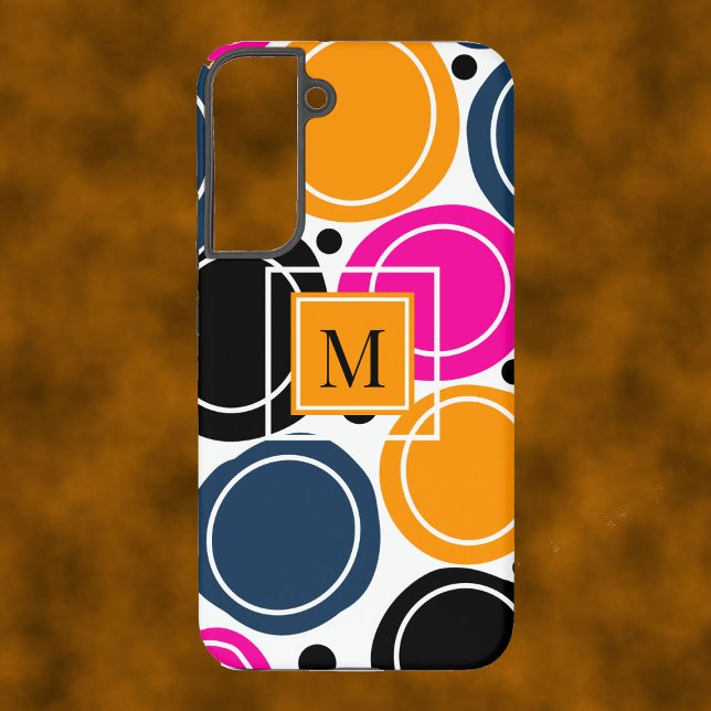 Modern Abstract Circles Monogram Pink Teal Samsung Galaxy S22+ Case (Creator Uploaded)