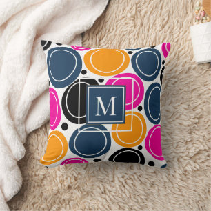Modern Abstract Circles Monogram Pink Teal Throw Pillow