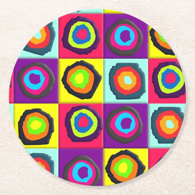 Modern Abstract Circles Pattern Round Paper Coaster (Front)