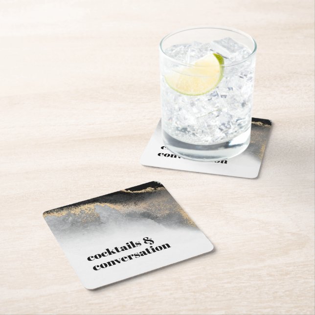 Modern Abstract Cocktails and Conversation Party Square Paper Coaster (Insitu)