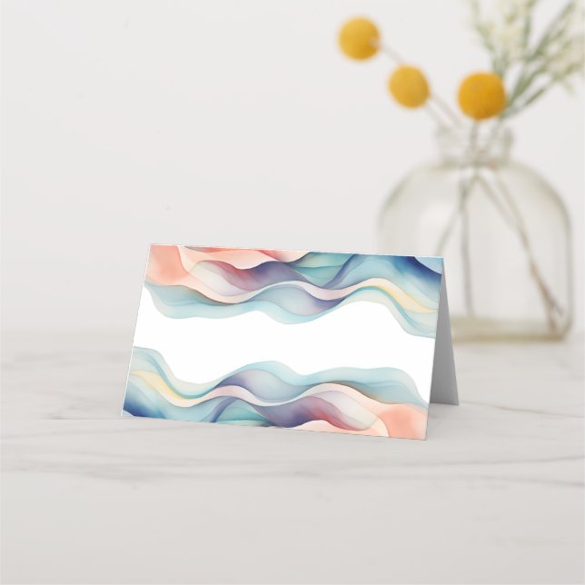 Modern Abstract Color Wave Wedding Place Card (Front)