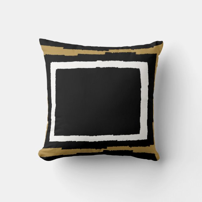 Modern Abstract Colour Block, Black & White w Gold Throw Pillow (Front)