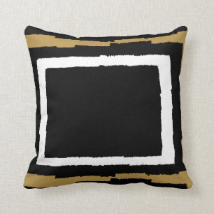 Modern Abstract Colour Block, Black & White w Gold Throw Pillow