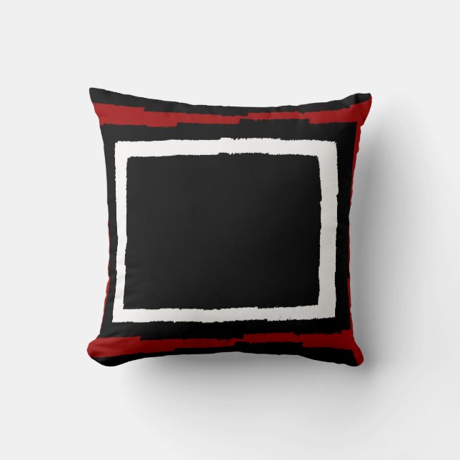 Modern Abstract Colour Block, Black & White w Red Throw Pillow (Front)