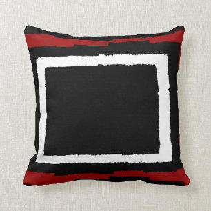 Modern Abstract Colour Block, Black & White w Red Throw Pillow