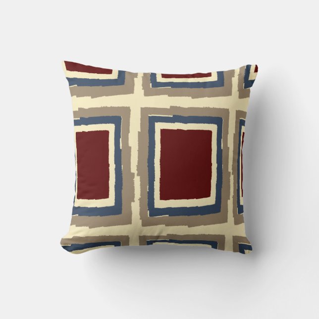 Modern Abstract Colour Block, Burgundy Cream Slate Throw Pillow (Front)