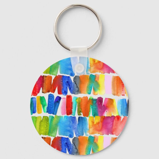 Modern abstract colour riot crazy colours keychain (Front)
