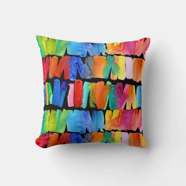 Modern abstract colour riot crazy colours throw pillow (Front)