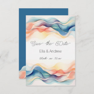 Modern Abstract Colour Wave Blue Wedding Save The Date