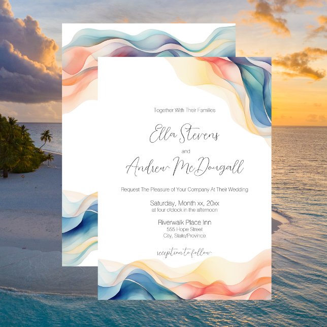 Modern Abstract Colour Wave Wedding  Invitation (Modern Abstract Colorful Wedding Design Invitation Card)