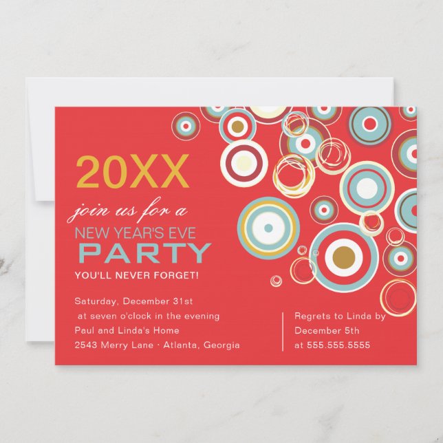 Modern Abstract Colourful Circles New Year Party  Invitation (Front)