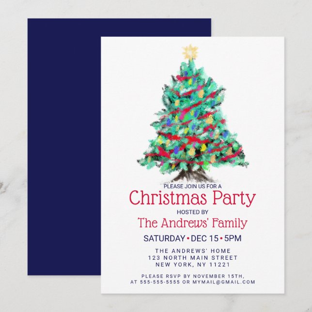 Modern Abstract Colourful Decorated Tree Christmas Invitation (Front/Back)
