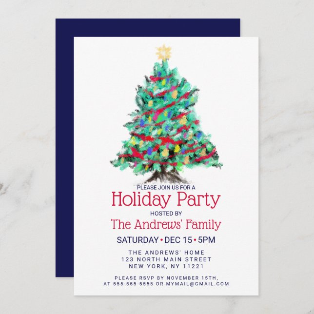 Modern Abstract Colourful Decorated Tree Holiday Invitation (Front/Back)