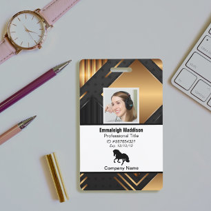 Modern Abstract Company Employee Id   Black Gold Badge