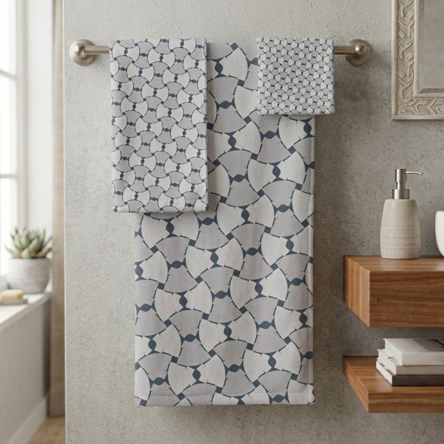 Modern Abstract Concentric Arc Geometric Pattern Bath Towel Set (Creator Uploaded)