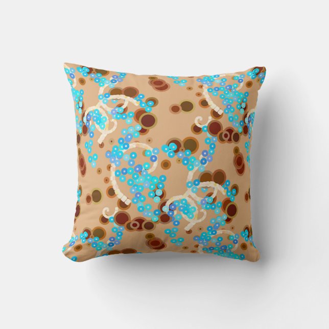 Modern Abstract Confetti Print, Aqua and Brown Throw Pillow (Front)