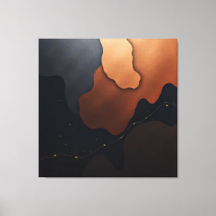 Modern Abstract Copper & Charcoal Fluid Art Canvas Print