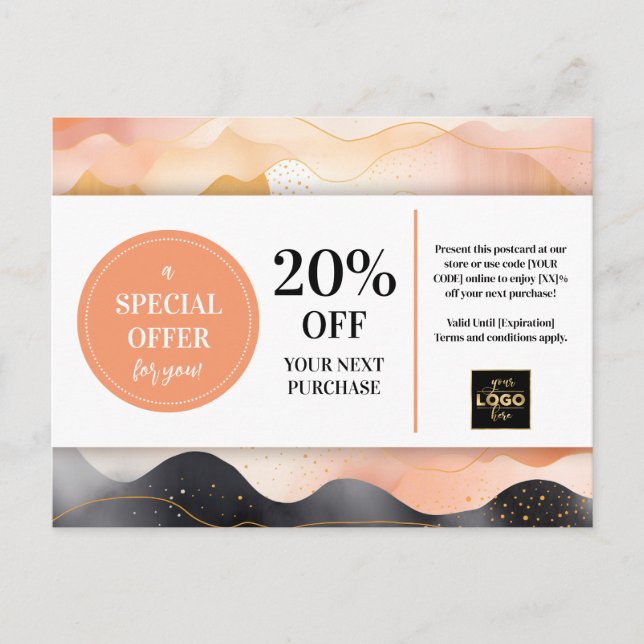 Modern Abstract Coupon Discount Postcard (Front)