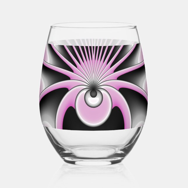 Modern Abstract Crazy Fractal Art Pattern Stemless Wine Glass (Front)